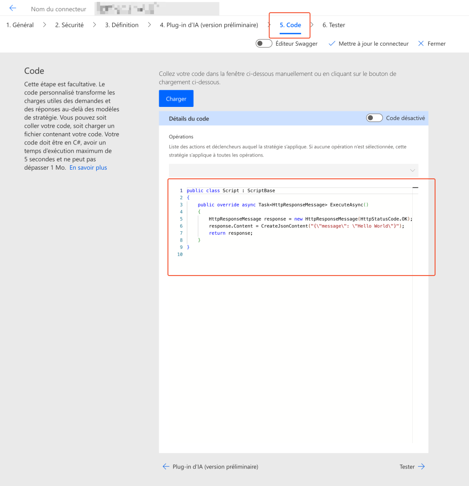 Code C# initial, non actif par défaut
