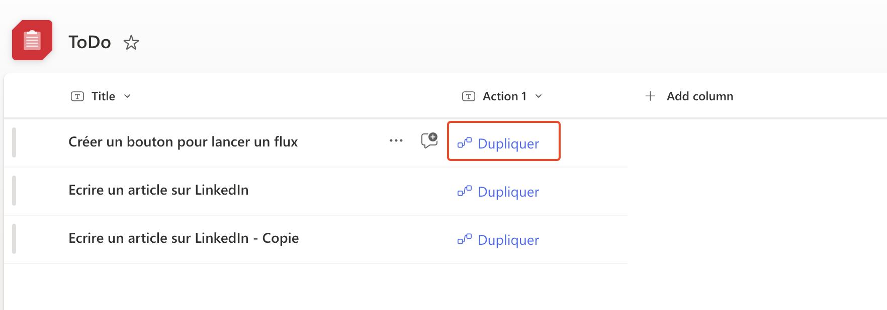 Bouton pour lancer un flux