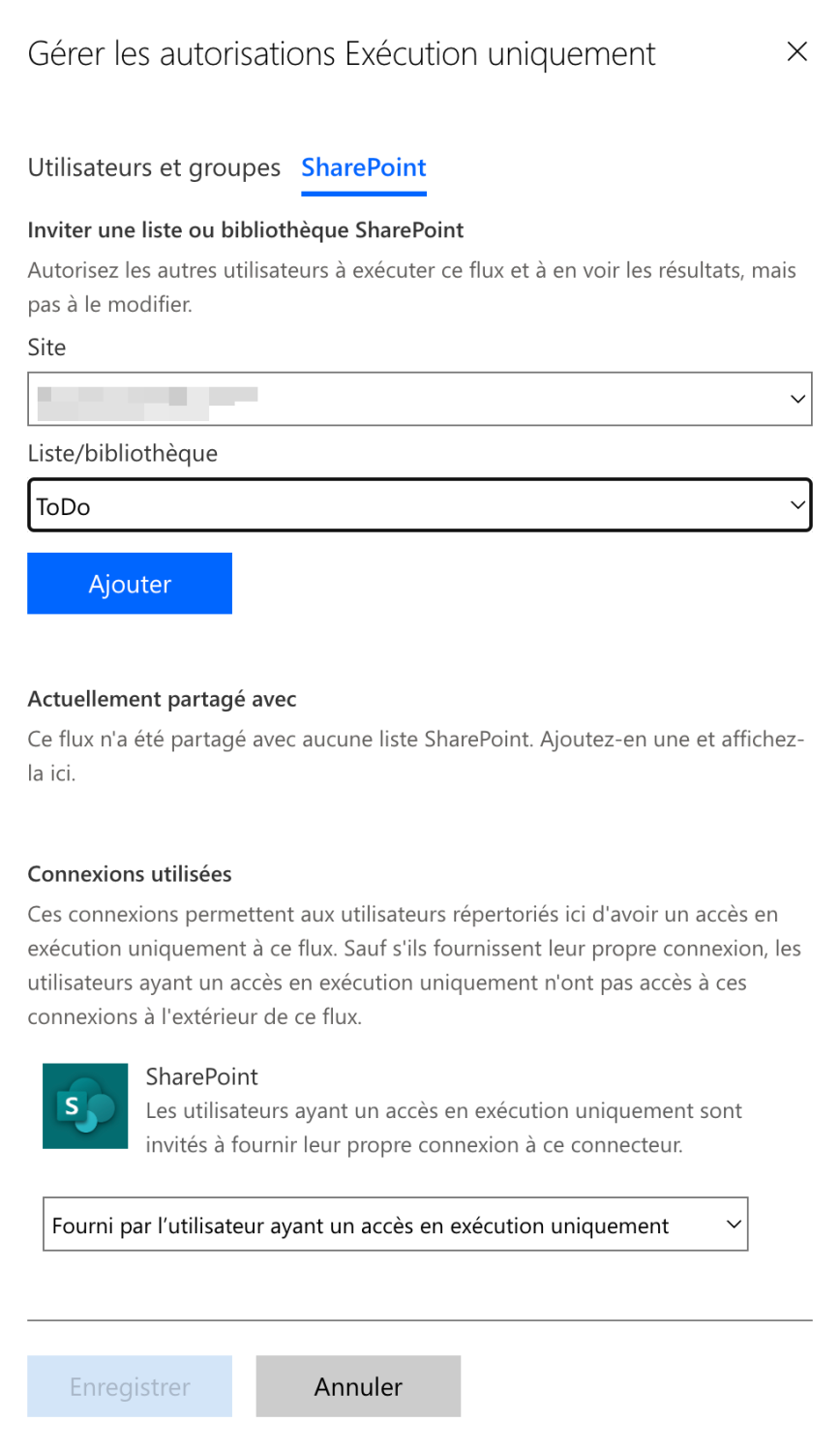 Le flux peut avoir les mêmes autorisations que la liste SharePoint
